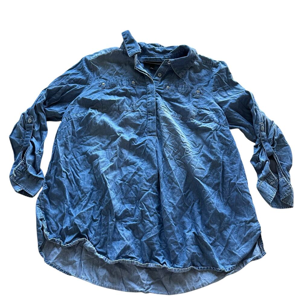 Womens Shirt Size 10-12 Blue Denim Pull Over Western Coastal Cowgirl Farmhouse